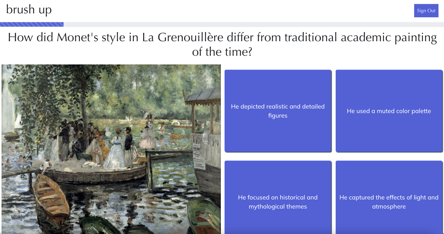 A Brush Up art-history quiz with a Monet painting