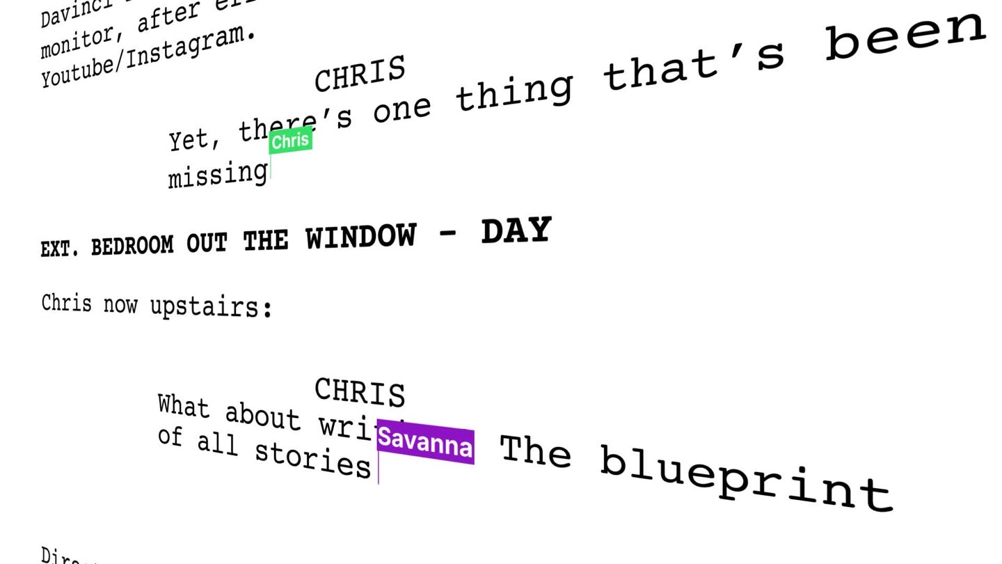 Official screenplay collaboration preview with Chris and Savanna editing cursors